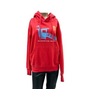 JHK Manhattan Beach Red Hoodie Sweatshirt Pullover Long Sleeve Oversize Womens M
